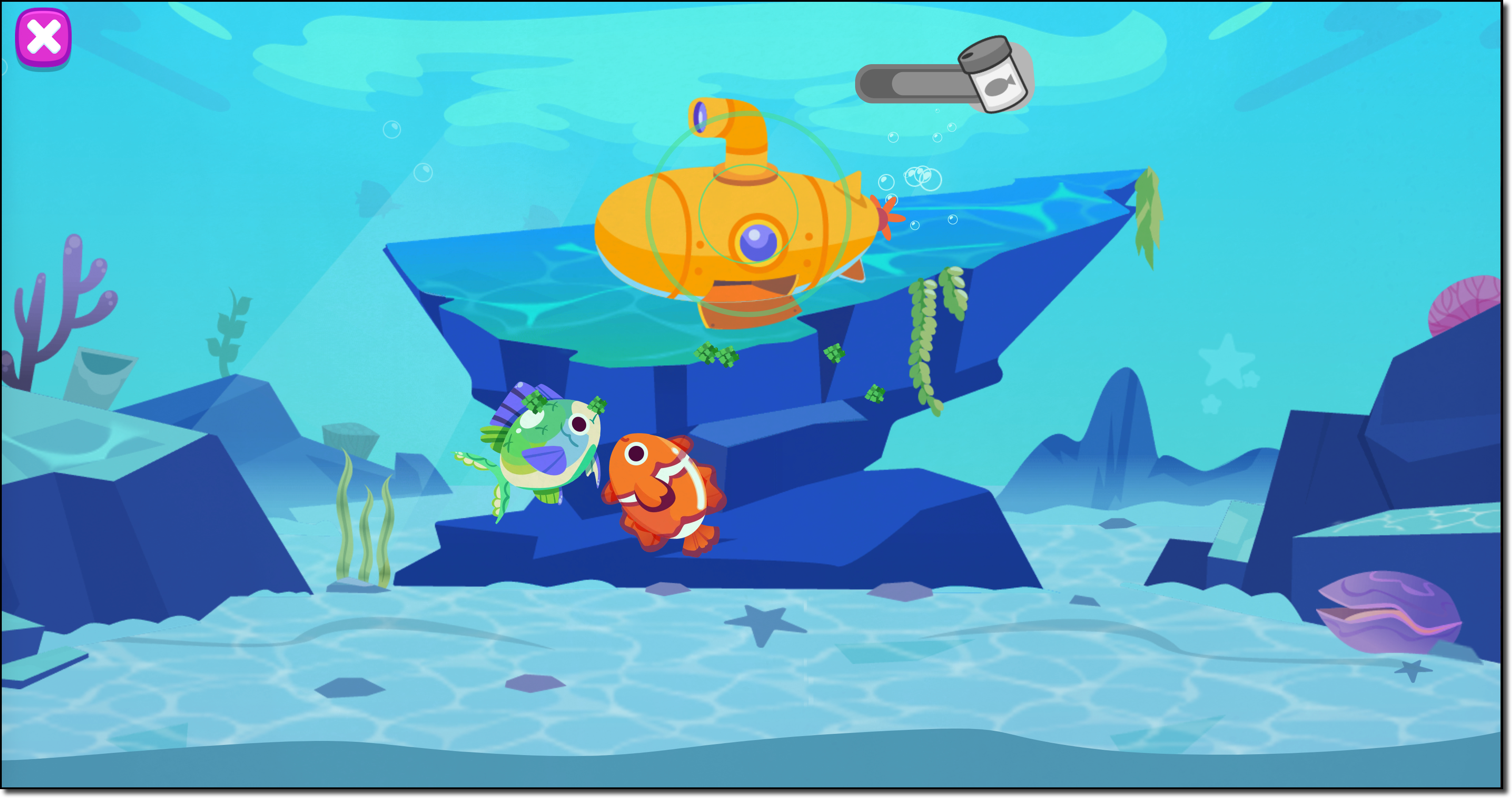 aquarium - 2 fish and submarine.png