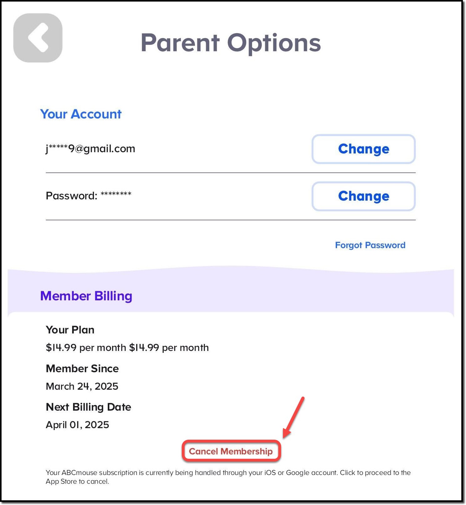 English Parent Options pointing to cancel membership hyperlink.jpg