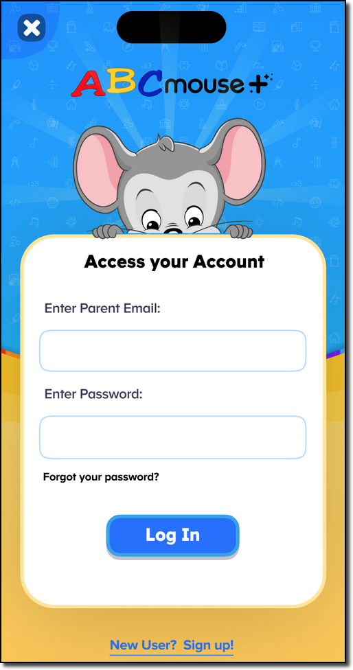 ABCmouse 2 Log In screen with fields to Access Your Account.png