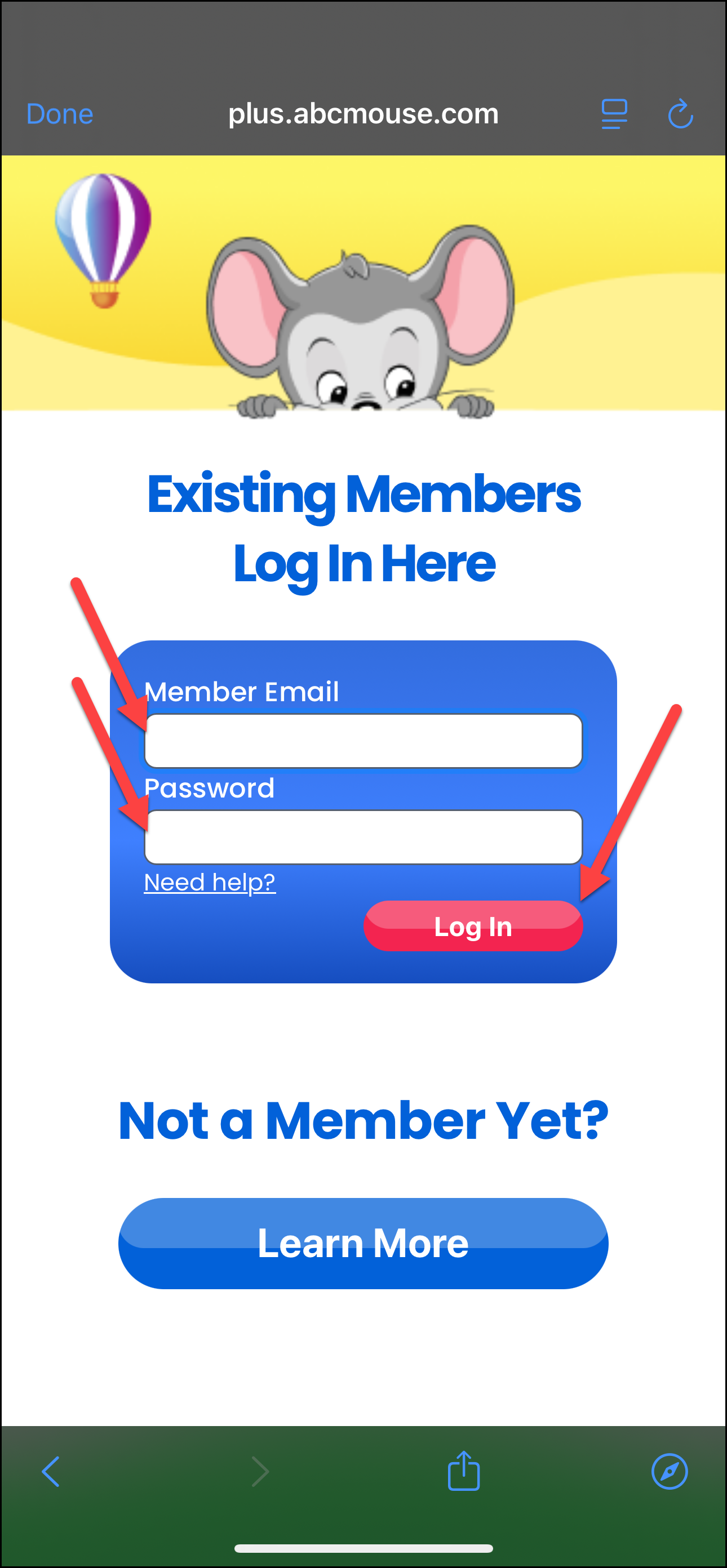 Pointing Member Email, Password and Log In.png
